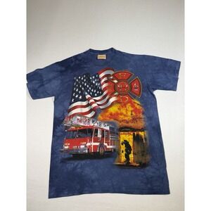 VTG The Mountain Firefighter T-Shirt Blue Tie-Dye American Flag FD Y2K Large